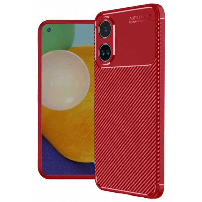 Newface Oppo A38 Kılıf Auto Focus Karbon Kapak - Kırmızı