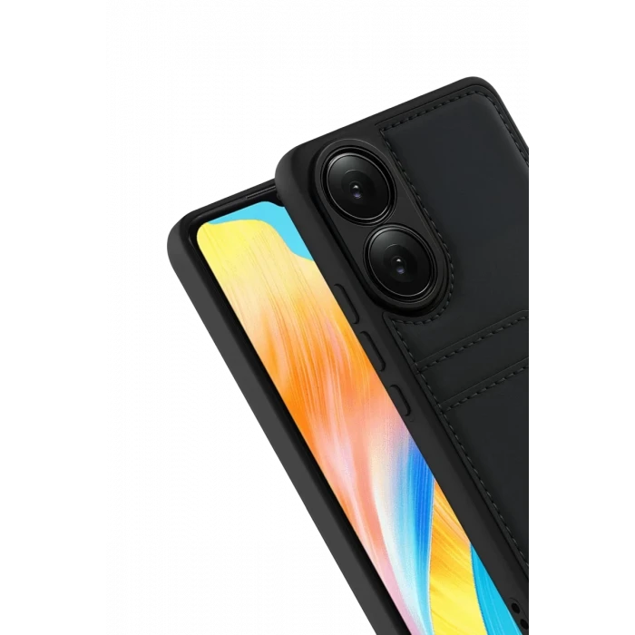 Newface Oppo A38 Sara Kartvizitli Deri Kılıf - Siyah