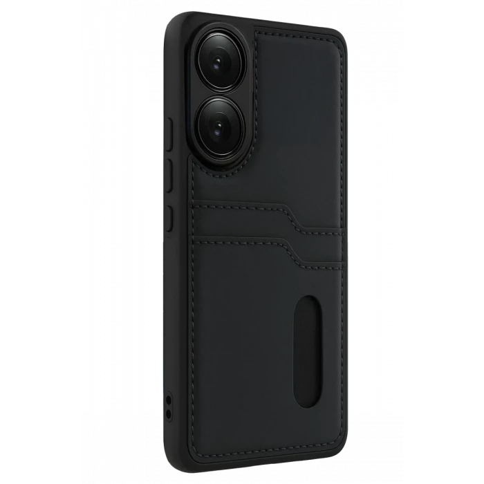 Newface Oppo A38 Sara Kartvizitli Deri Kılıf - Siyah