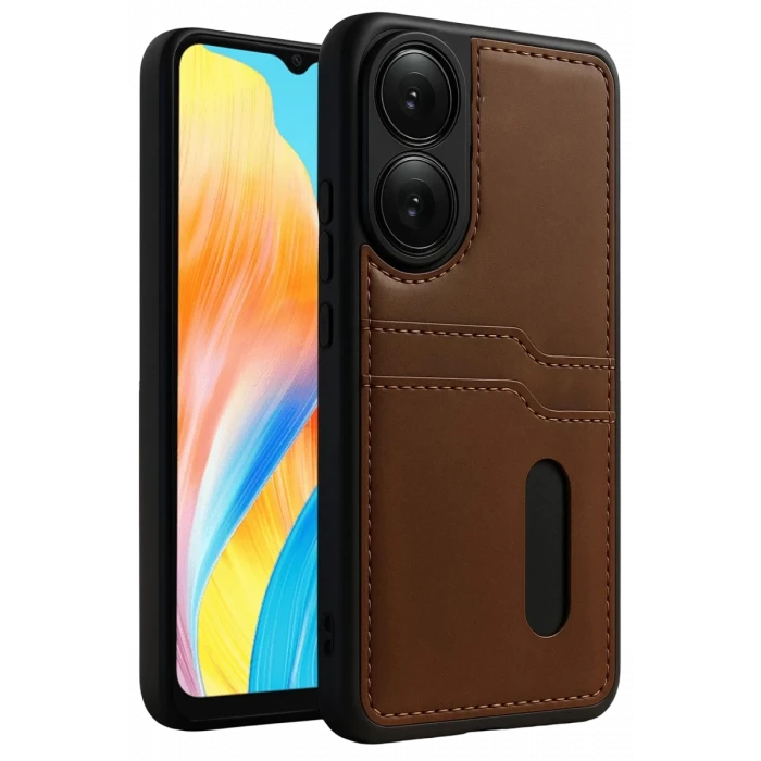 Newface Oppo A38 Sara Kartvizitli Deri Kılıf - Taba
