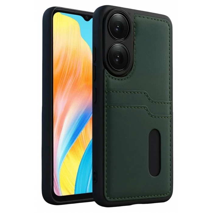 Newface Oppo A38 Sara Kartvizitli Deri Kılıf - Yeşil