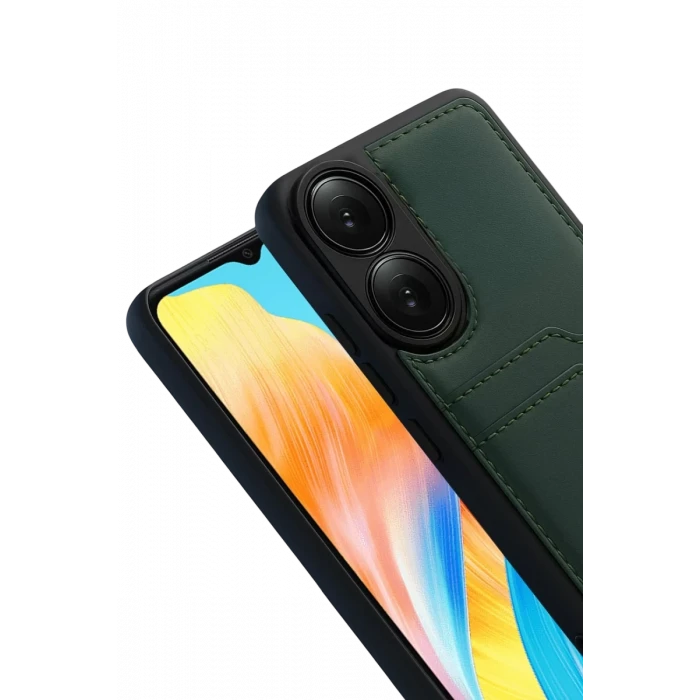 Newface Oppo A38 Sara Kartvizitli Deri Kılıf - Yeşil