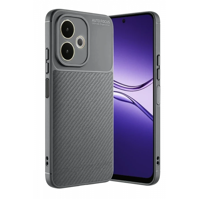 Newface Oppo A5 Pro 4G Kılıf Auto Focus Karbon Kapak - Gri