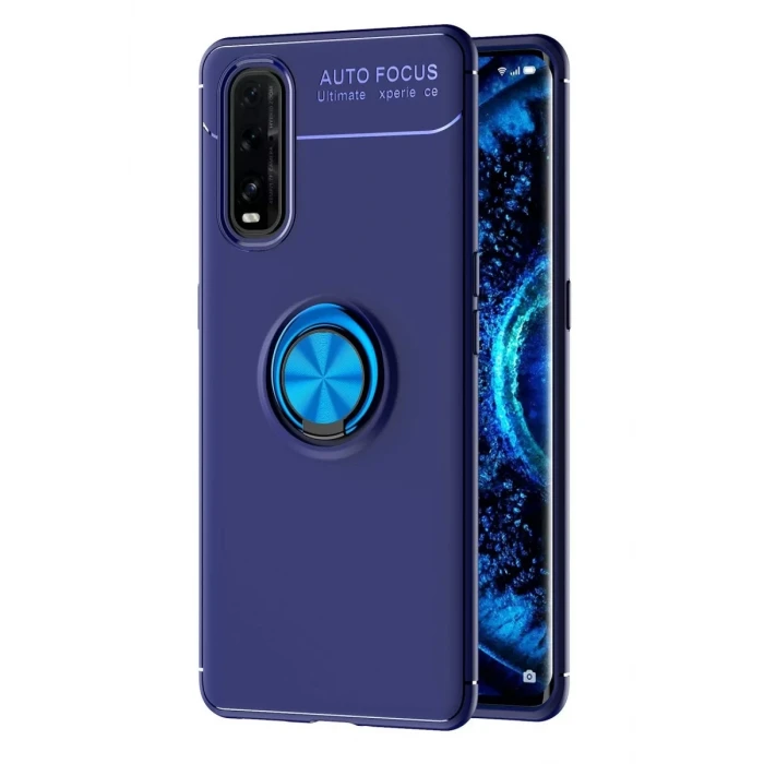 Newface Oppo Find X2 Kılıf Range Yüzüklü Silikon - Mavi