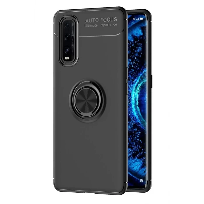 Newface Oppo Find X2 Kılıf Range Yüzüklü Silikon - Siyah