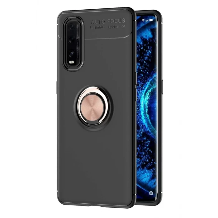 Newface Oppo Find X2 Kılıf Range Yüzüklü Silikon - Siyah-Gold