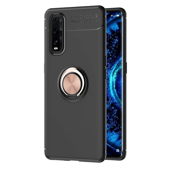 Newface Oppo Find X2 Kılıf Range Yüzüklü Silikon - Siyah-Gold