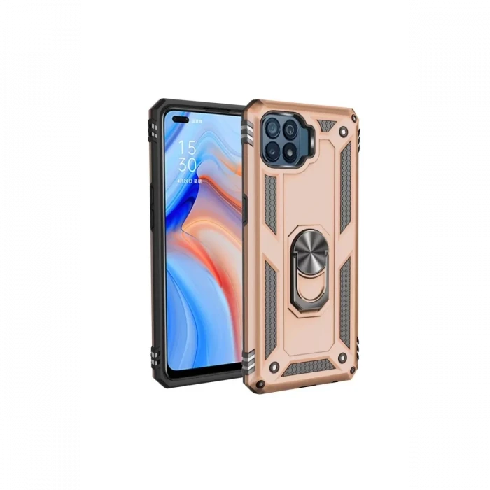 Newface Oppo Reno 4 Lite Kılıf Sofya Yüzüklü Silikon Kapak - Gold