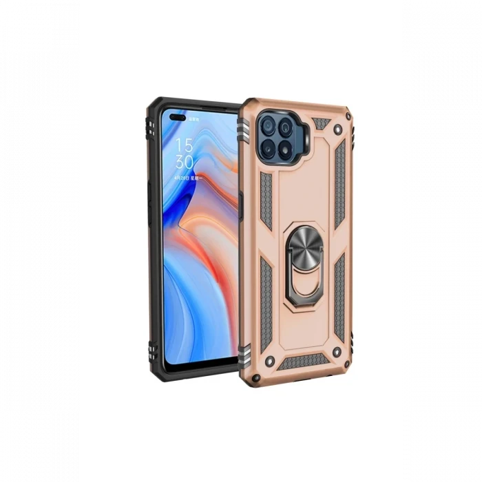 Newface Oppo Reno 4 Lite Kılıf Sofya Yüzüklü Silikon Kapak - Gold