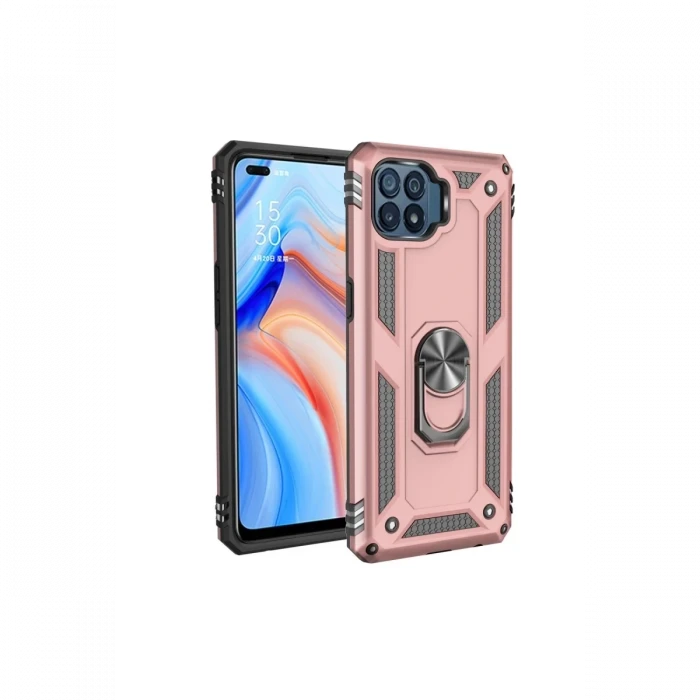 Newface Oppo Reno 4 Lite Kılıf Sofya Yüzüklü Silikon Kapak - Rose