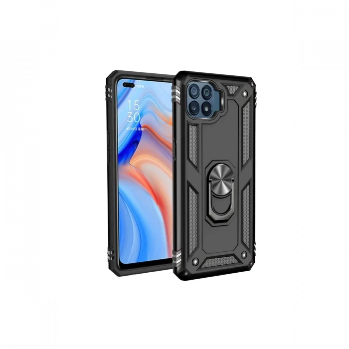 Newface Oppo Reno 4 Lite Kılıf Sofya Yüzüklü Silikon Kapak - Siyah