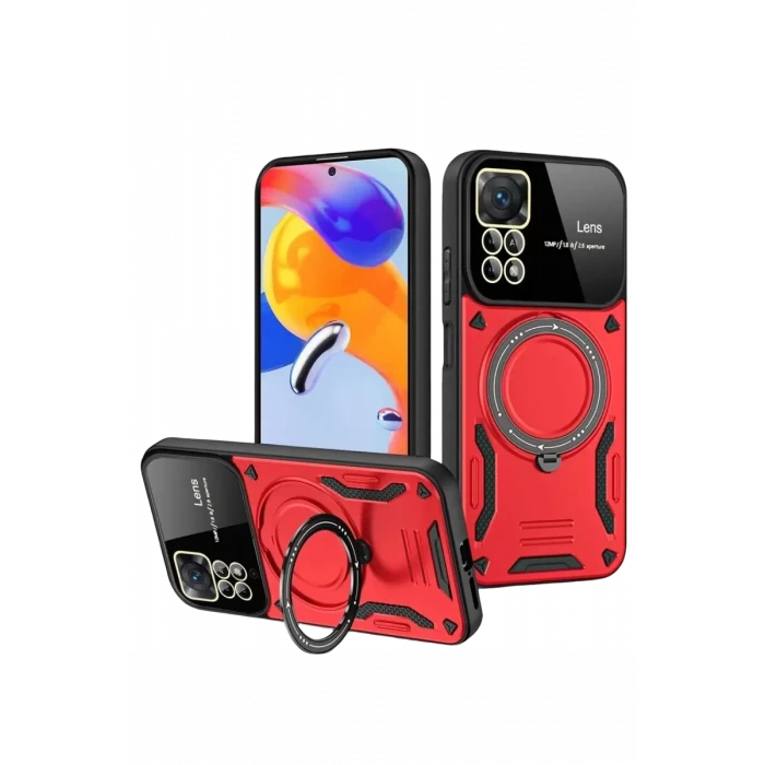 Newface Realme 11 Pro Plus Joy Lens Standlı Kapak - Kırmızı