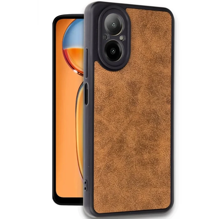 Newface Realme 12 Lite Kılıf Aras Deri Kapak - Taba