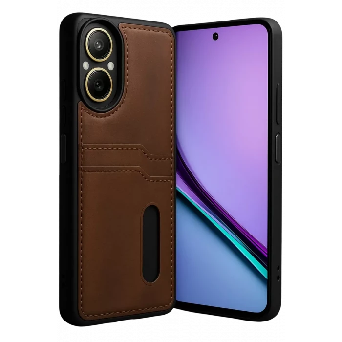 Newface Realme 12 Lite Kılıf Sara Kartvizitli Deri Kılıf - Taba