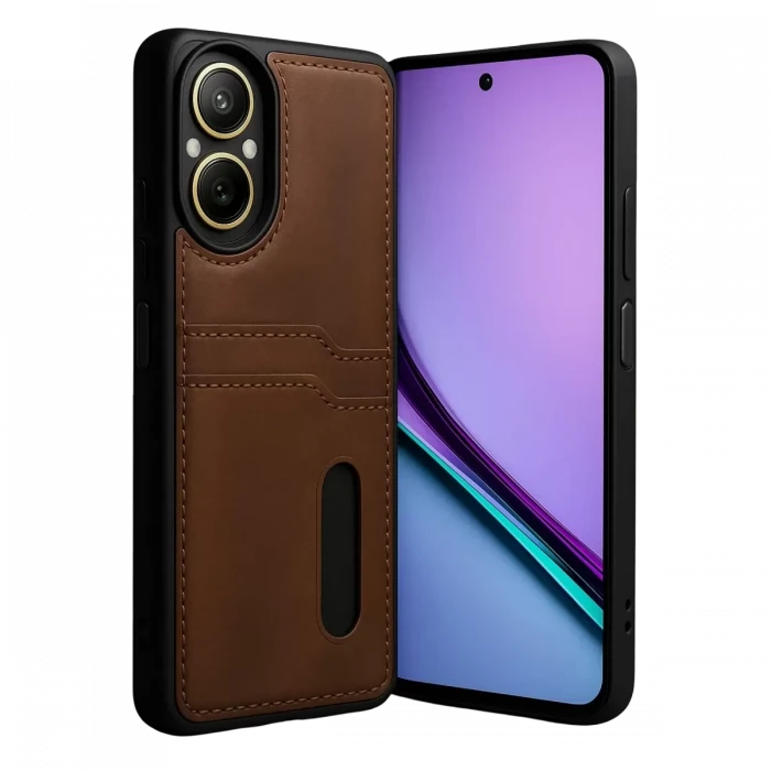 Newface Realme 12 Lite Kılıf Sara Kartvizitli Deri Kılıf - Taba