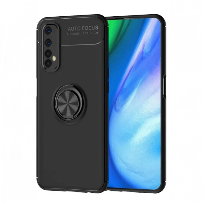 Newface Realme 7 Kılıf Range Yüzüklü Silikon - Siyah