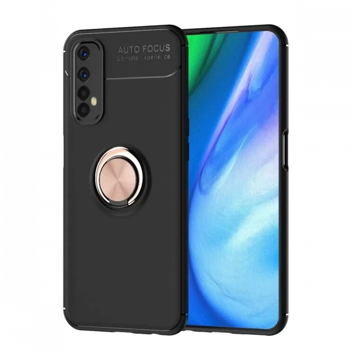 Newface Realme 7 Kılıf Range Yüzüklü Silikon - Siyah-Gold