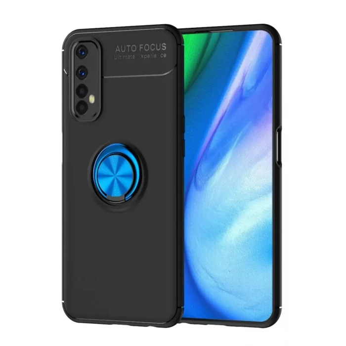 Newface Realme 7 Kılıf Range Yüzüklü Silikon - Siyah-Mavi