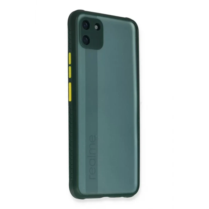 Newface Realme C11 Kılıf Miami Şeffaf Silikon - Koyu Yeşil