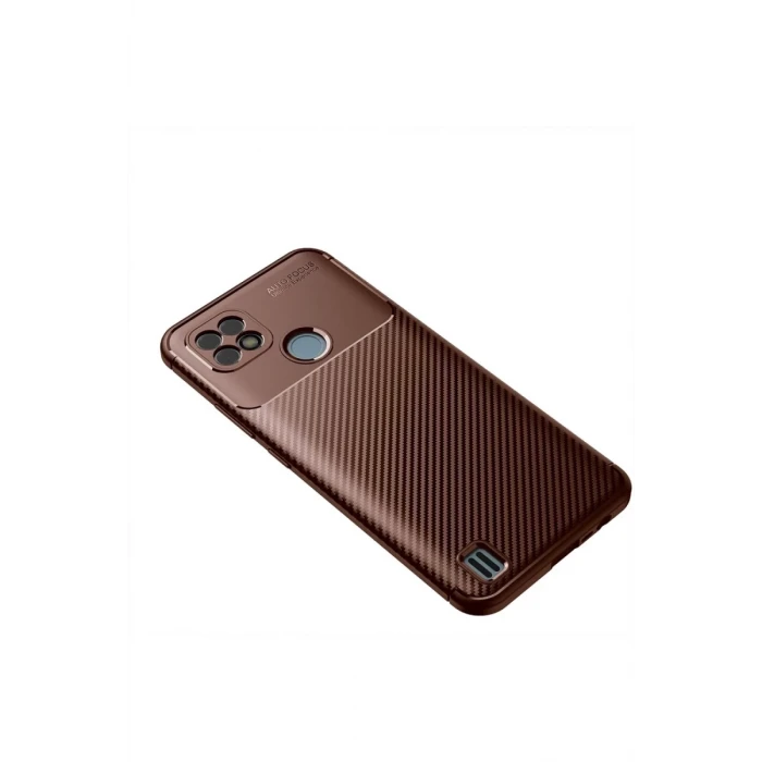 Newface Realme C21 Kılıf Auto Focus Karbon Kapak - Kahverengi