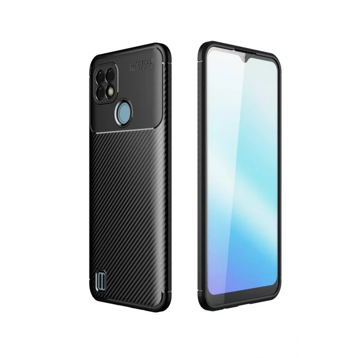 Newface Realme C21 Kılıf Auto Focus Karbon Kapak - Siyah