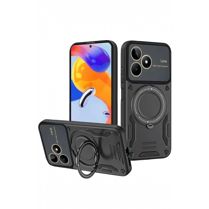 Newface Realme C53 Kılıf Joy Lens Standlı Kapak - Siyah