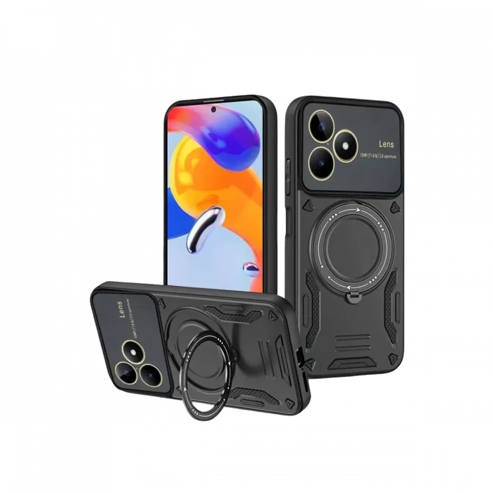 Newface Realme C53 Kılıf Joy Lens Standlı Kapak - Siyah