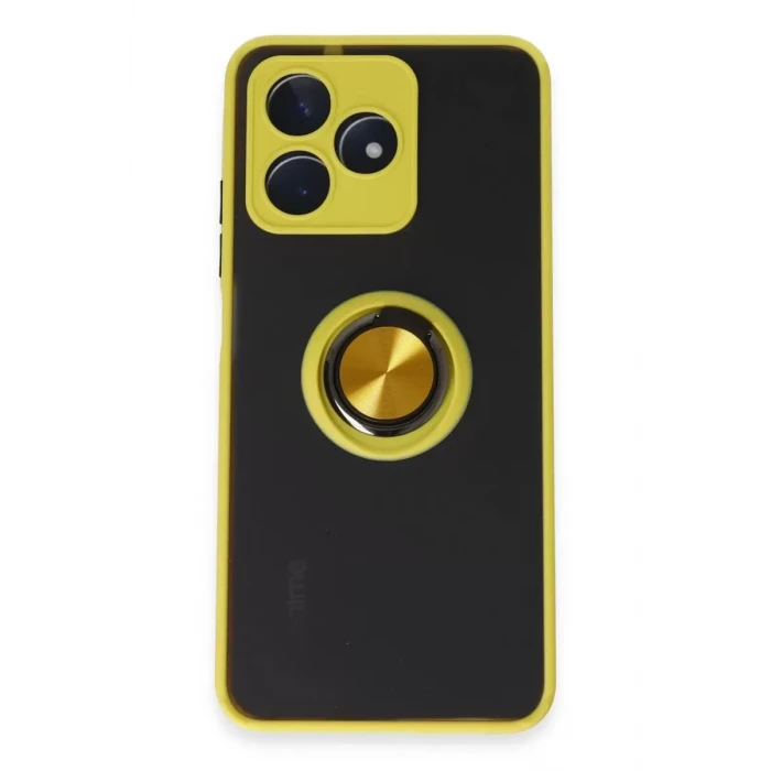 Newface Realme C53 Kılıf Montreal Yüzüklü Silikon Kapak - Sarı