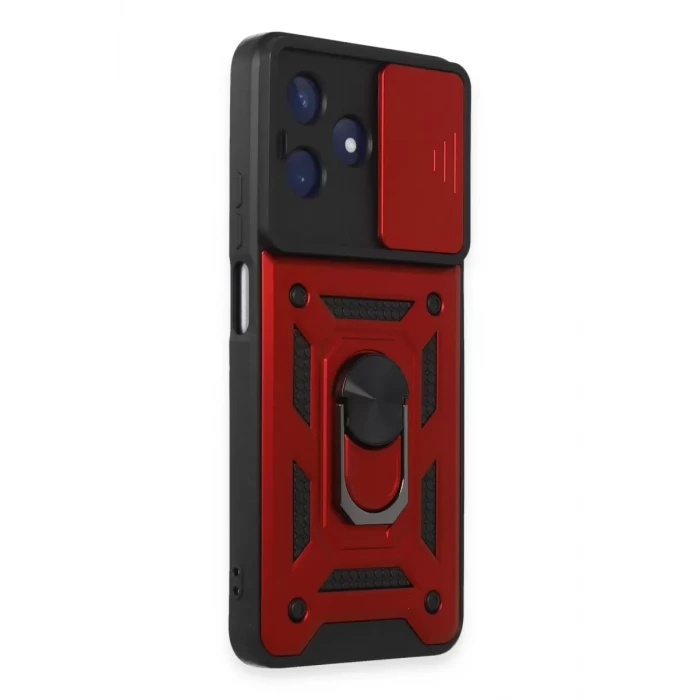 Newface Realme C53 Kılıf Pars Lens Yüzüklü Silikon - Kırmızı