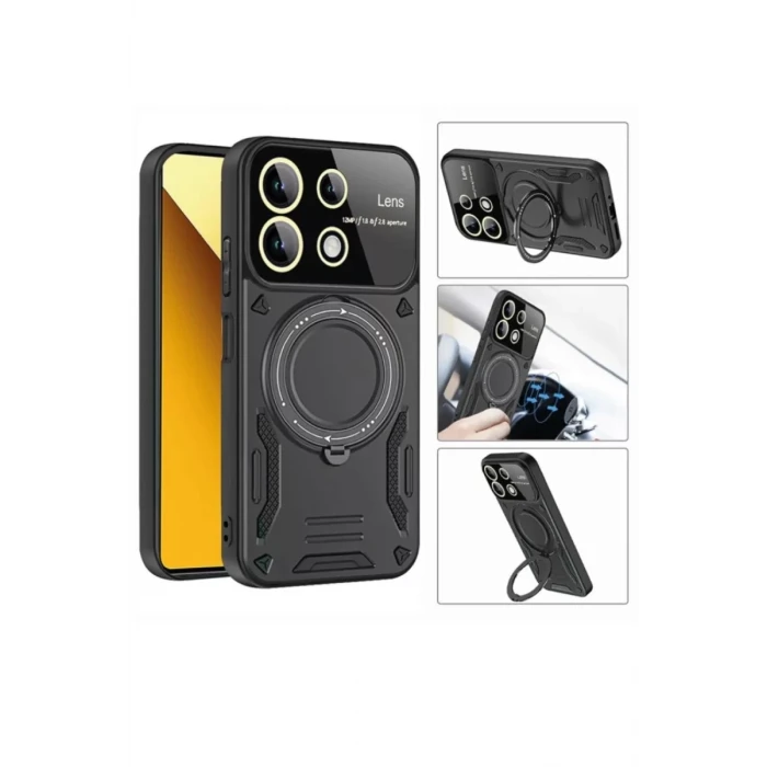 Newface Realme C55 Kılıf Joy Lens Standlı Kapak - Kırmızı