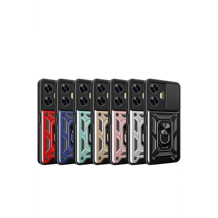 Newface Realme C55 Kılıf Pars Lens Yüzüklü Silikon - Kırmızı