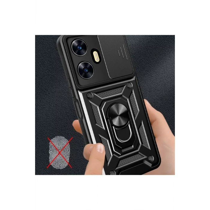 Newface Realme C55 Kılıf Pars Lens Yüzüklü Silikon - Kırmızı