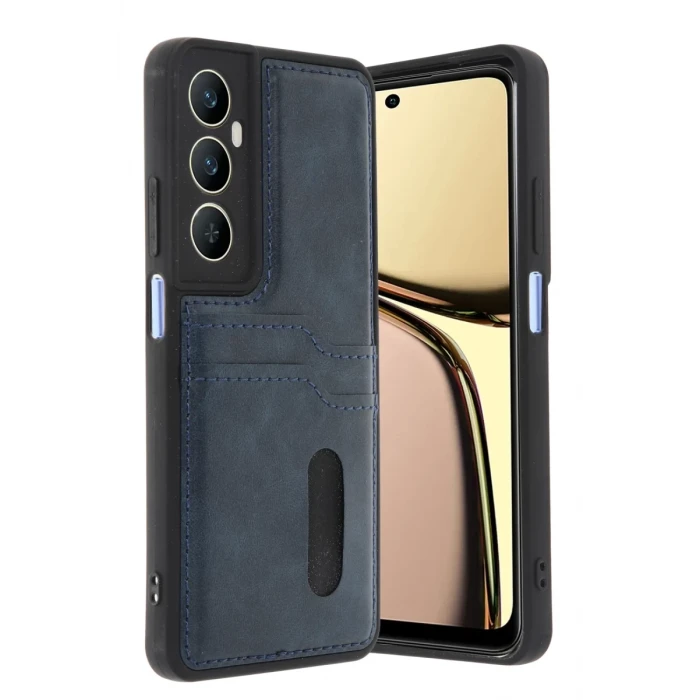 Newface Realme C65 Sara Kartvizitli Deri Kılıf - Lacivert
