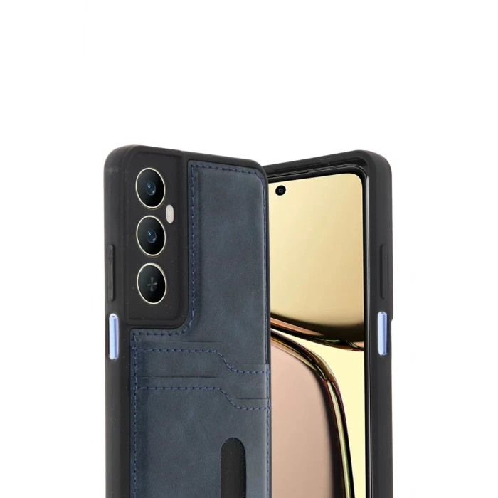 Newface Realme C65 Sara Kartvizitli Deri Kılıf - Lacivert