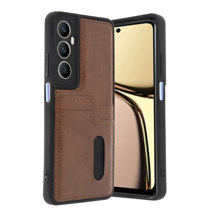 Newface Realme C65 Sara Kartvizitli Deri Kılıf - Taba