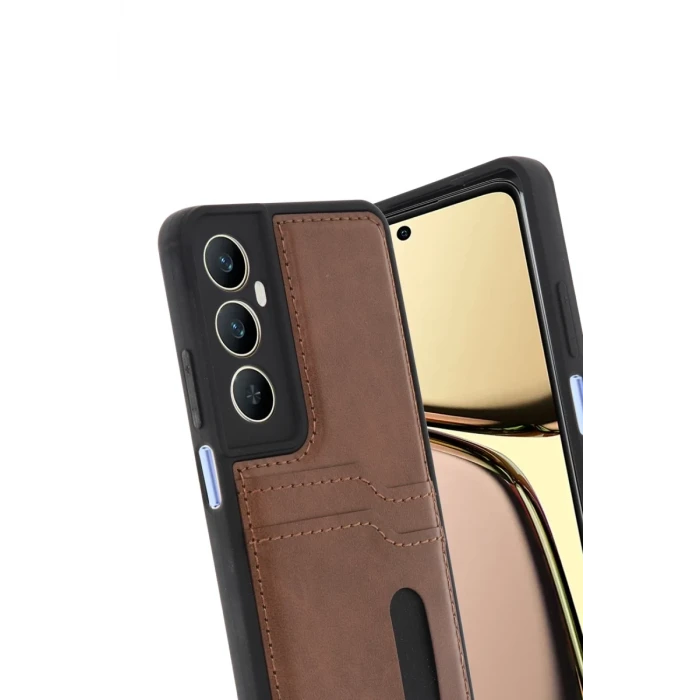 Newface Realme C65 Sara Kartvizitli Deri Kılıf - Taba