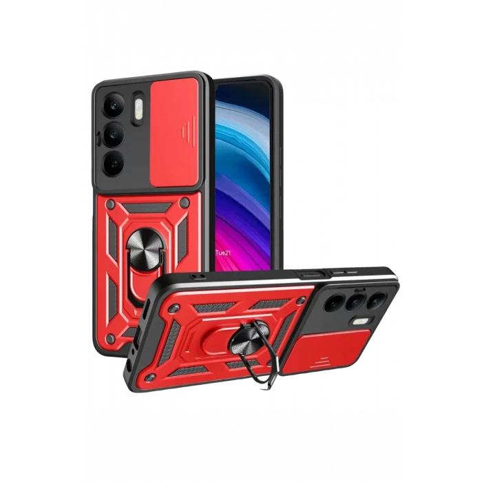 Newface Realme C75 4G Kılıf Pars Lens Yüzüklü Silikon - Kırmızı