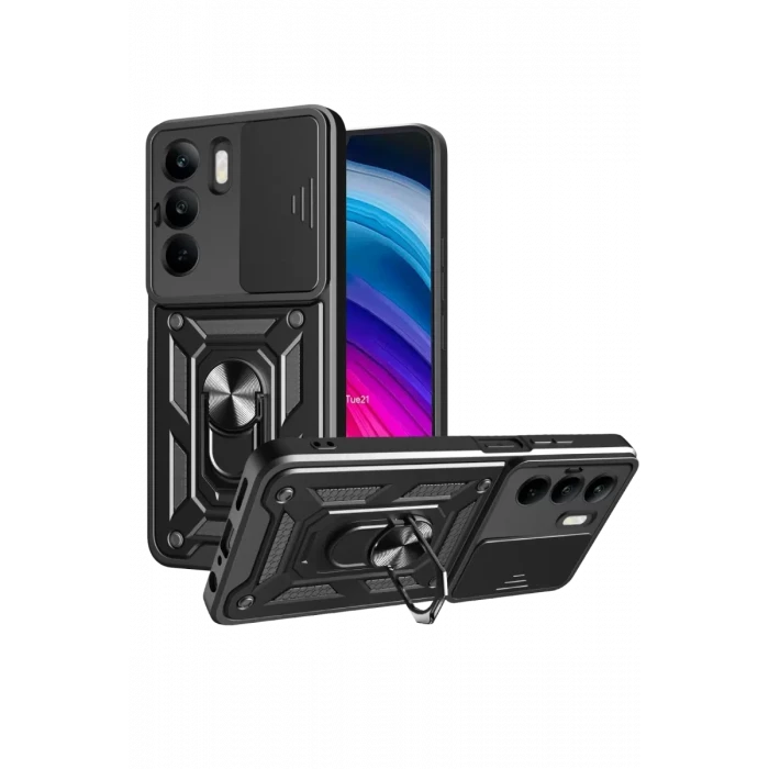 Newface Realme C75 4G Kılıf Pars Lens Yüzüklü Silikon - Siyah