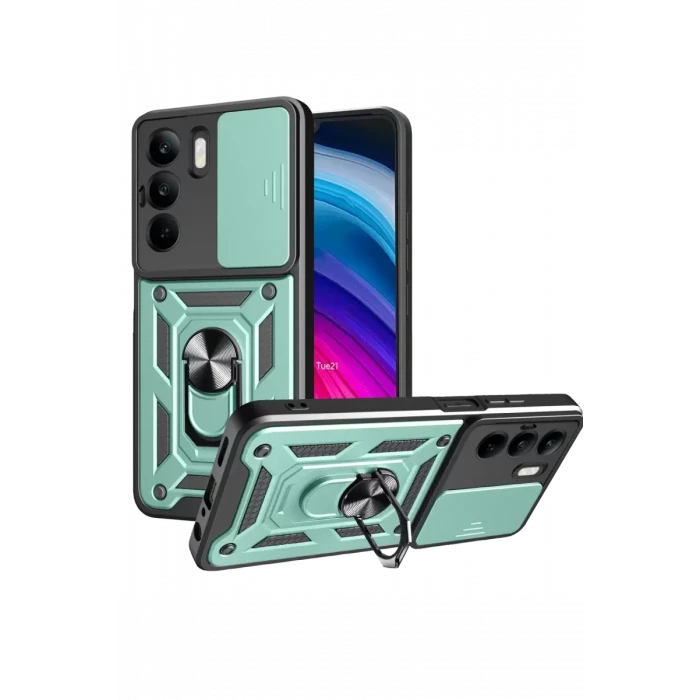 Newface Realme C75 4G Kılıf Pars Lens Yüzüklü Silikon - Yeşil