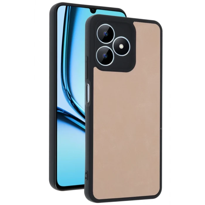 Newface Realme Note 50 4G Kılıf Aras Deri Kapak - Pudra