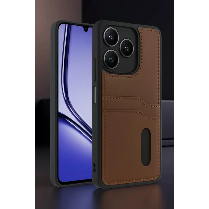 Newface Realme Note 50 4G Kılıf Sara Kartvizitli Deri Kılıf - Kırmızı