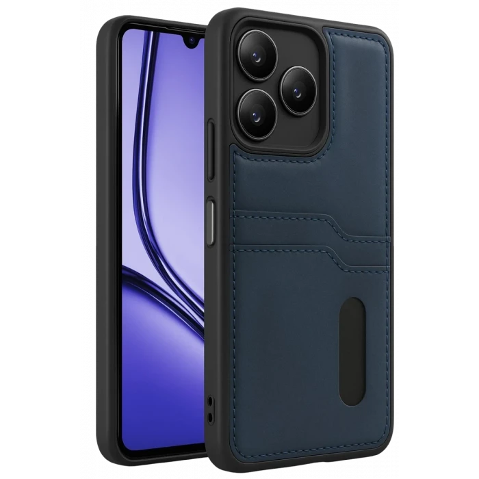 Newface Realme Note 50 4G Kılıf Sara Kartvizitli Deri Kılıf - Lacivert