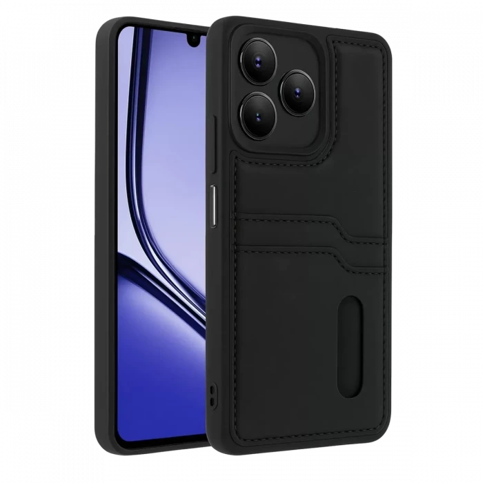 Newface Realme Note 50 4G Kılıf Sara Kartvizitli Deri Kılıf - Siyah