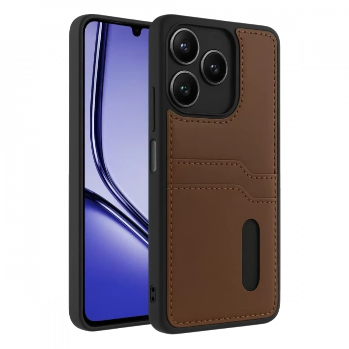 Newface Realme Note 50 4G Kılıf Sara Kartvizitli Deri Kılıf - Taba