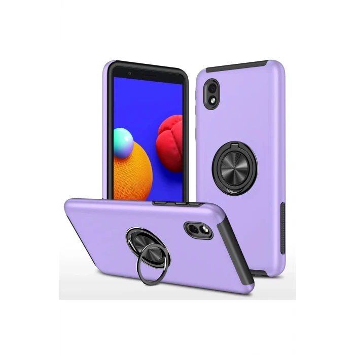 Newface Samsung Galaxy A01 Core Kılıf Elit Yüzüklü Kapak - Mor
