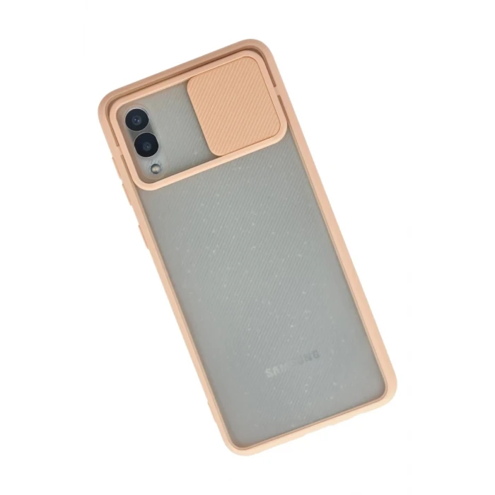 Newface Samsung Galaxy A02 Kılıf Palm Buzlu Kamera Sürgülü Silikon - Pembe