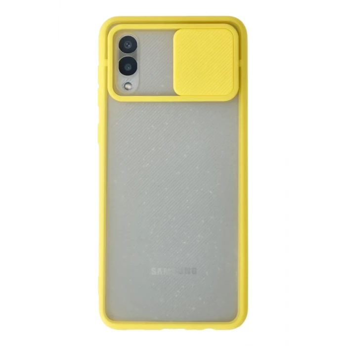 Newface Samsung Galaxy A02 Kılıf Palm Buzlu Kamera Sürgülü Silikon - Sarı