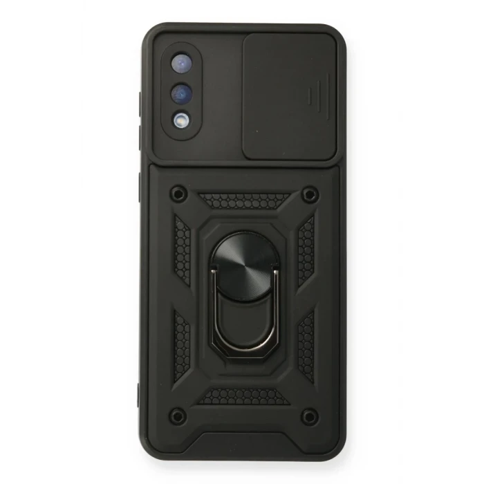 Newface Samsung Galaxy A02 Kılıf Pars Lens Yüzüklü Silikon - Siyah