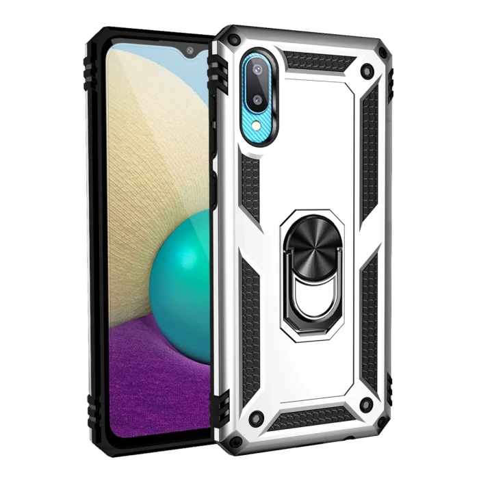 Newface Samsung Galaxy A02 Kılıf Sofya Yüzüklü Silikon Kapak - Gümüş