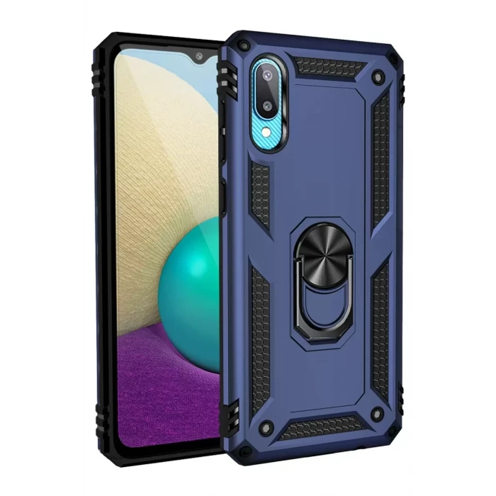 Newface Samsung Galaxy A02 Kılıf Sofya Yüzüklü Silikon Kapak - Lacivert